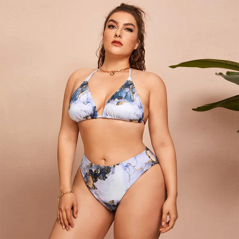 Nadrukowane Split Plus Size Bikini kobiety 3 sztuki plaża wysoki stan strój kąpielowy seksowne damskie stroje kąpielowe zestaw wiosna lato