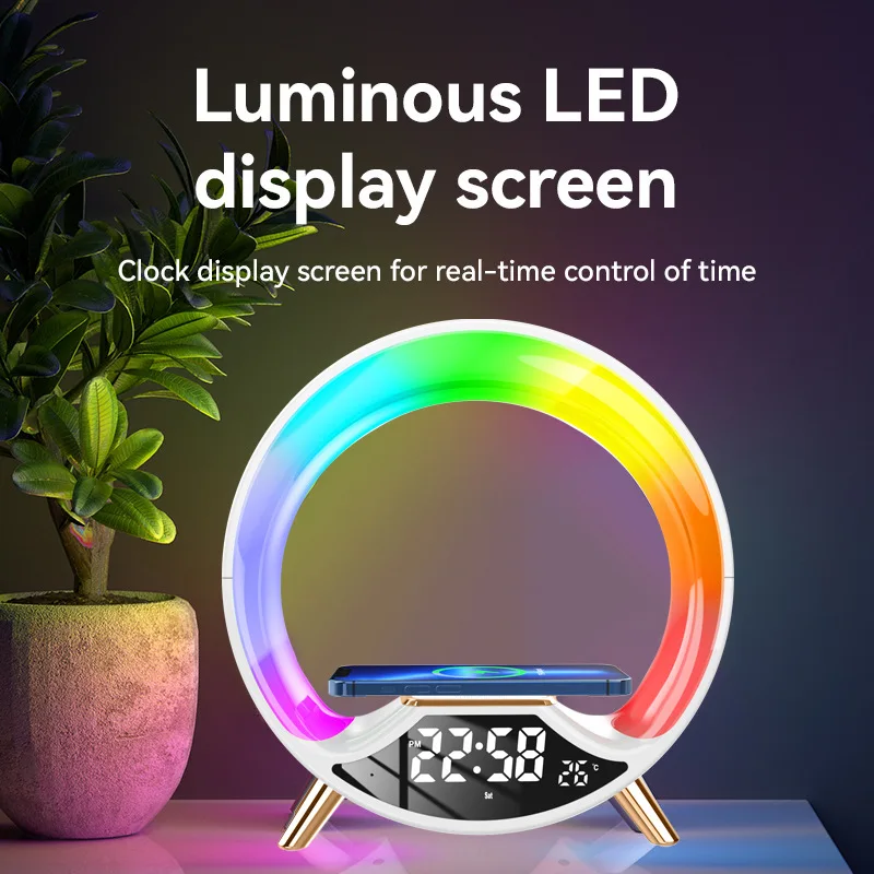 New 3 in 1 Multi-function Night Light with Wireless Charging Bluetooth Speaker Smart Alarm Clock Atmosphere Light for Bedroom