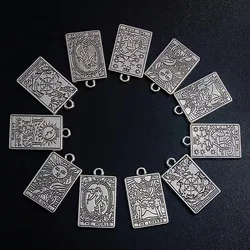 12pcs Mix Silver Plated Double Side Tag Witch Divination Tarot Pendant DIY Charm Necklace Bracelet Jewelry Crafts Making
