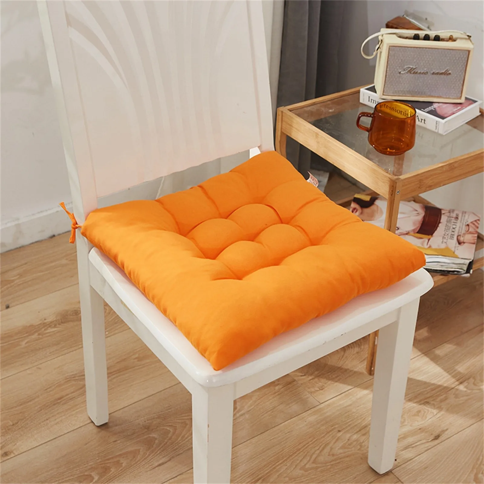 Thickened Solid-Color Chair Cushion Home Office Soft Comfortable Pad With Strap Portable Car Square Cushion Pads ﻿