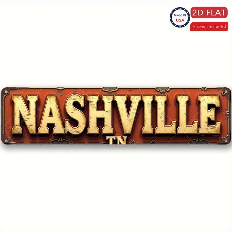 1pc Metal Sign, 4x16inch Vintage Nashville TN Metal Sign, Rustic Farmhouse Decor for Home & Garden