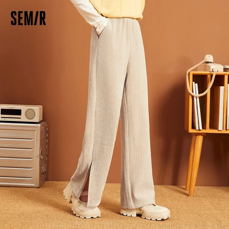 Semir Casual Pants Women Slit Mopping Pants Look Thin 2023 Winter New Drape Loose Pants