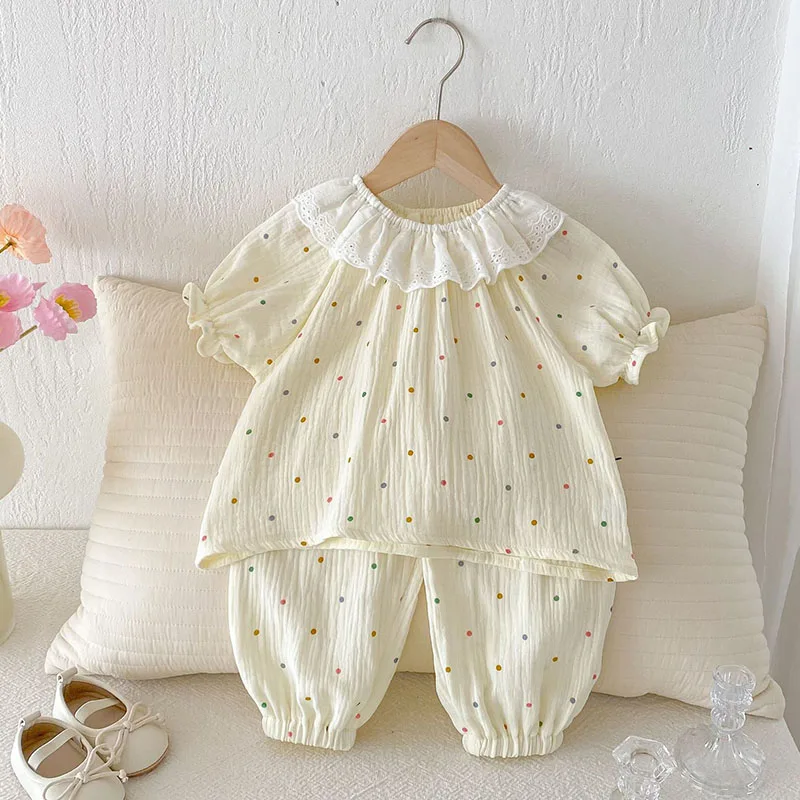 2025 New Summer 1-6Yrs Baby Girls Pajamas Set Short Sleeved Cotton T-shirt+Pants Korean Style Children Clothes Suit