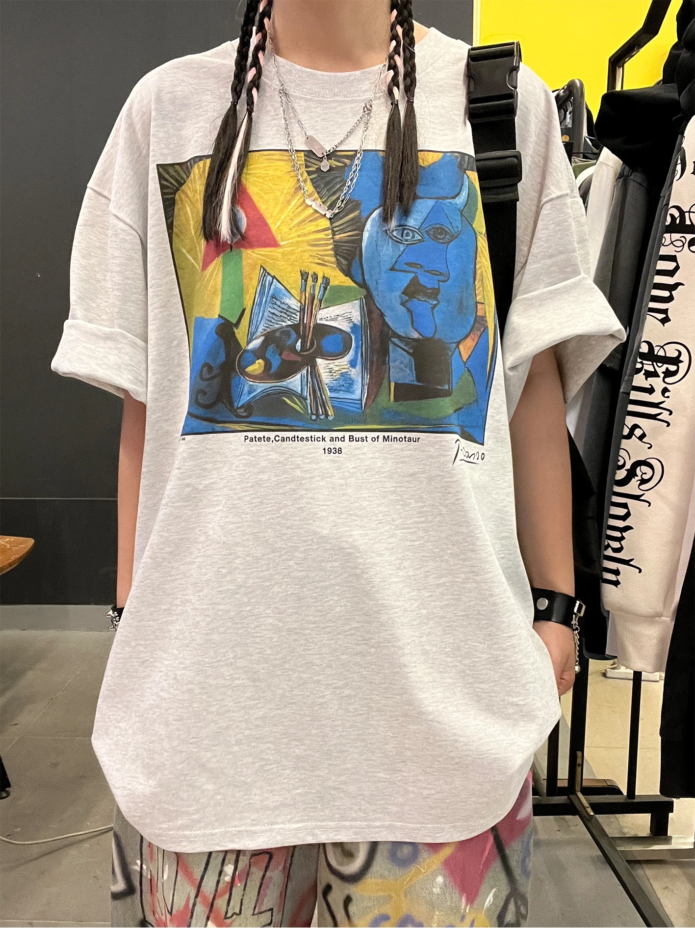 Heavyweight 260G Retro American Style Short Sleeve T-Shirt Oil Painting Design Ladies Cotton Spandex Blend Summer Top