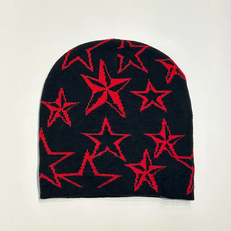 Moda jesień zima gwiazda Pentagram z dzianiny w stylu Vintage mężczyźni i kobiety Y2K wełniany Hip Hop czapka typu Beanie ciepła czapeczka sportowy