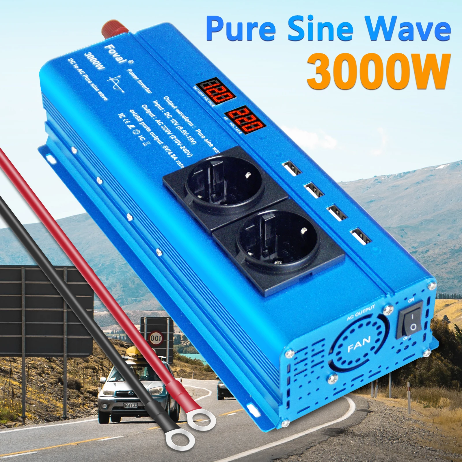 2200W Power Inverter pure sine wave преобразователь с usb на 220v Car Inversor Battery Supply Phone/Computer Charge