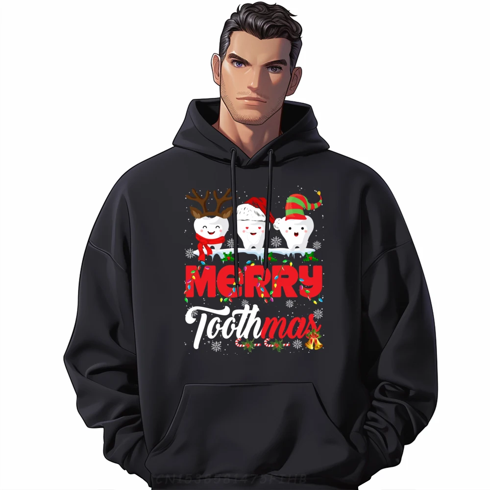 

Merry Toothmas Cute Christmas Light Santa Elf Reindeer Graphic Pullover Hoodies Men Vintage Pullover Hoodies Halloween