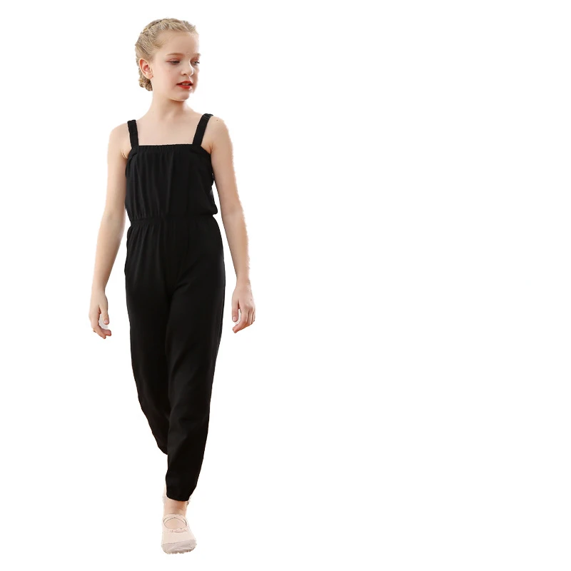 Children Dance Overalls Suspenders jumpsuit Women Gymnastics Cotton Sport Pants for Girls Test Grade Dance Practice Clothing