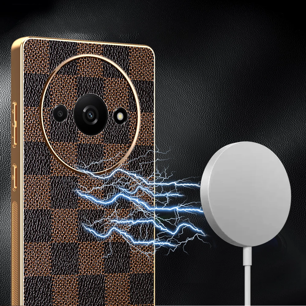 레드미 14 13 R C A3x A4 터보 4 3 프로용 고품질 비즈니스 레트로 슬레 가죽 케이스, 레오파드 체커보드 패턴 보호 커버