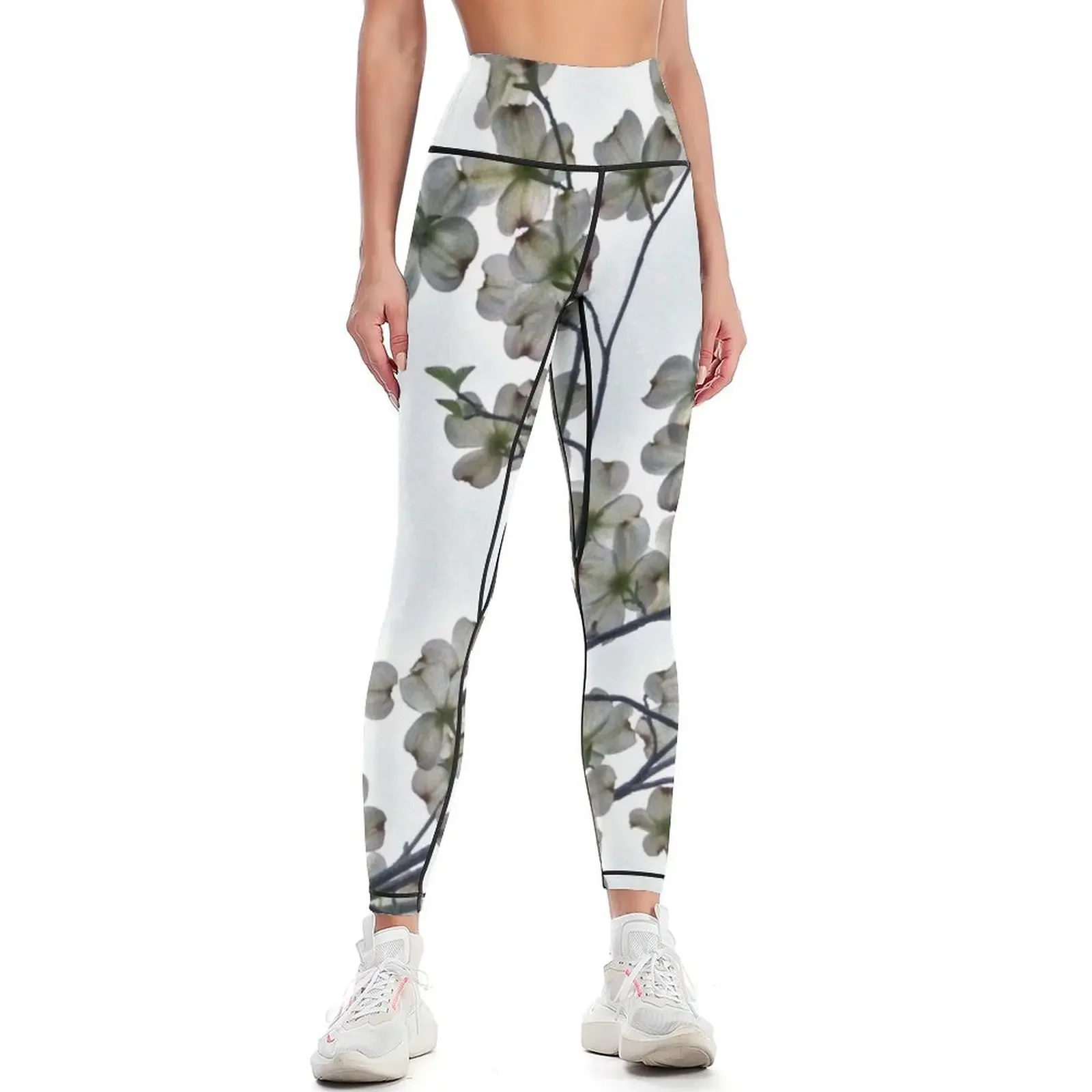 

White Dogwood Leggings Clothing fitness push up tights for Sports female sports for gym Womens Leggings