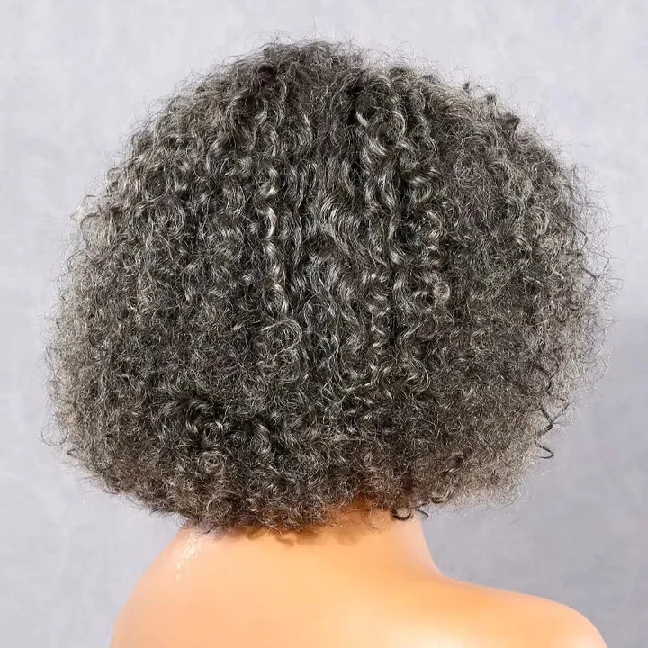 Zout- en peperpruiken 100% echt haar grijze haarkant diepe golf krullende bobpruik HD transparant kant grijze pruiken 12 inch voor vrouwen
