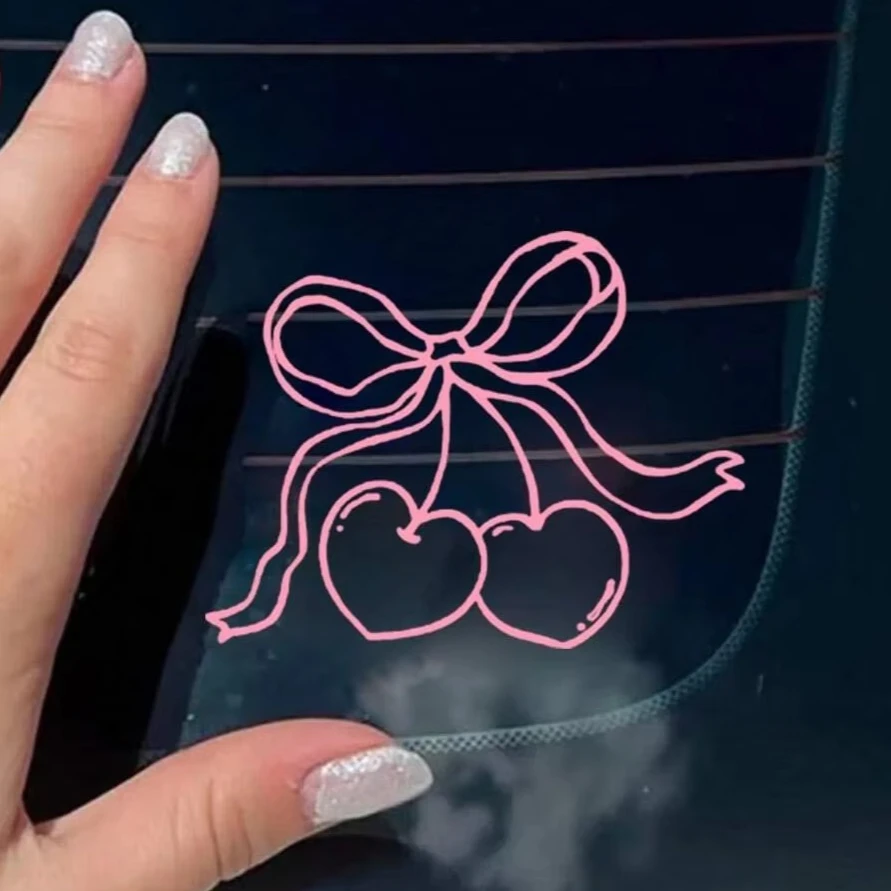 Cherry with Bow Car Sticker 1Pc Waterproof Vinyl PVC Decal for Car Window Bumper Fuel Tank Cap Laptop Water Bottle Exterior