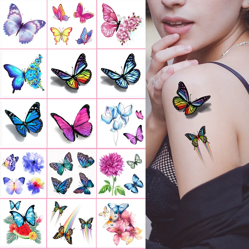 15 Pcs Small Flower Tattoo Stickers for Women Waterproof Temporary Tattoos Realistic Fake Tattoo Butterfly Body Makeup