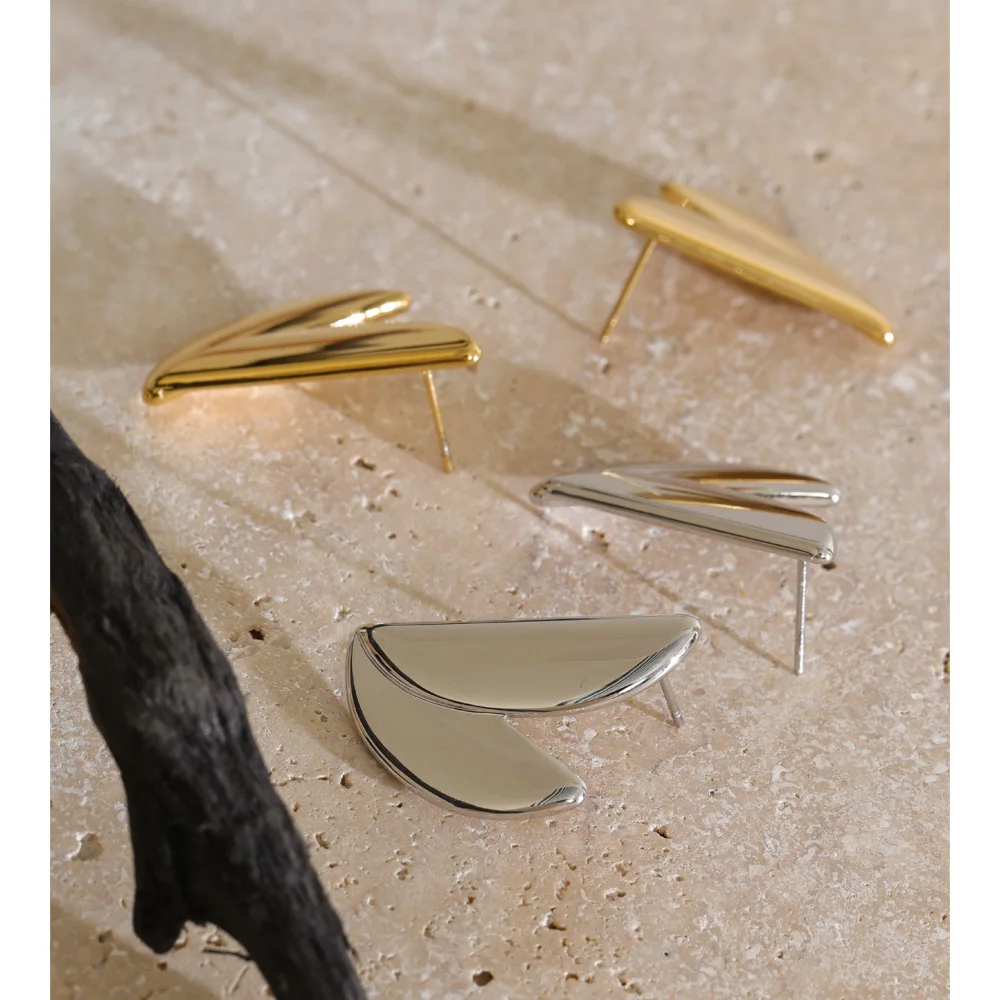 Yhpup Stainless Steel Stud Earrings Minimalist Smooth Metal Heart Love Charming Modern Daily Jewelry Accessories