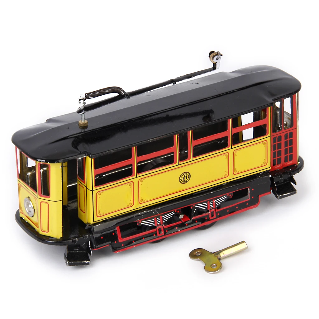 

Vintage Streetcar Clockwork Collectable Tinplate y, 17.5x6.5cm wh