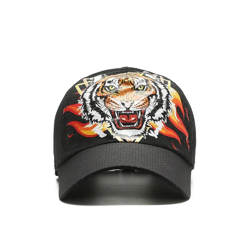 Summer tiger head mesh quick-drying hat outdoor travel sunshade ethnic style printed perforated sunscreen casual duckbill cap