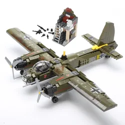 559pcs Military Ju-88 Bombing Plane Building Block WW2 Helicopter Army Weapon Soldier Model Bricks Kit Toy for Children