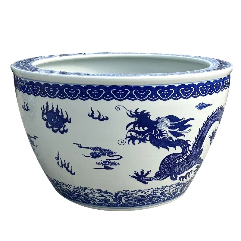 

Ceramic blue and white large tank household water lily lotus pot outdoor turtle fish tank courtyard