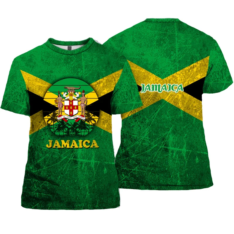 Jamaica Flag Emblem Graphic T Shirt For Men 3D Print Jamaican T-Shirt Tops Short Sleeve O Neck Mens Tee Shirts Streetwear