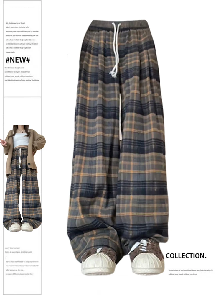 

Women's Plaid Baggy Sweatpants Harajuku Streetwear Fashion Aesthetic Pants Retro 2000s Vintage Oversize Wide Leg Trouser Clothes