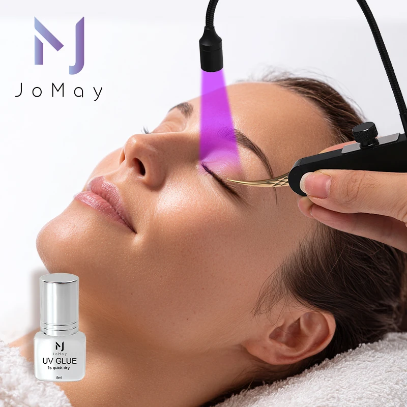 ชุดกาวต่อขนตา JOMAY UV สำหรับต่อขนตาแบบเร็วพิเศษ 1 วินาที พร้อมแผ่นแปะสีดำ ชุดน้ำยาล้างกาว UV สำหรับเครื่องมือแต่งหน้า