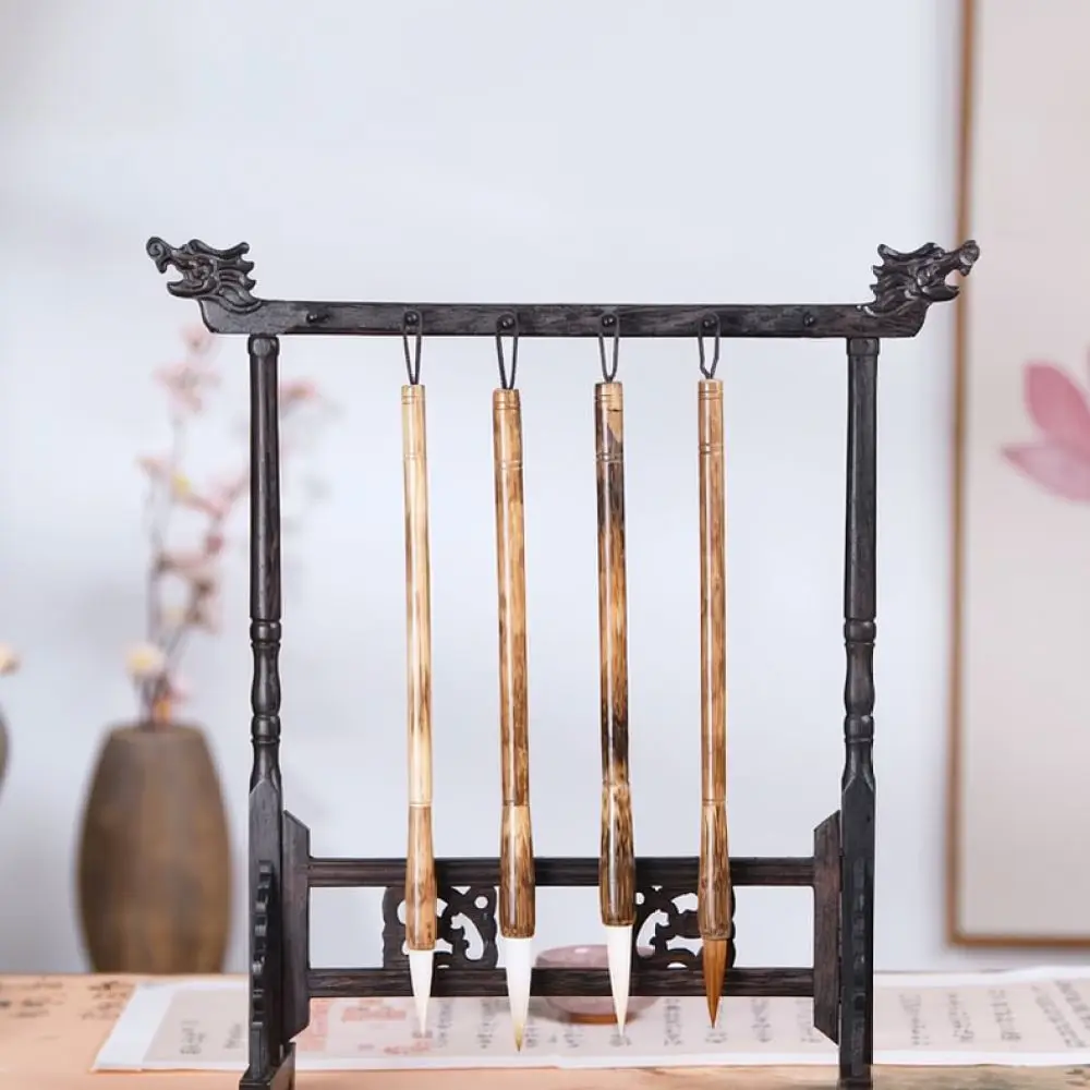 Creative Dragon Head Wood Brush Rack Desk Stationery Organizer Calligraphy Tool Holder Office Tabletop Decoration