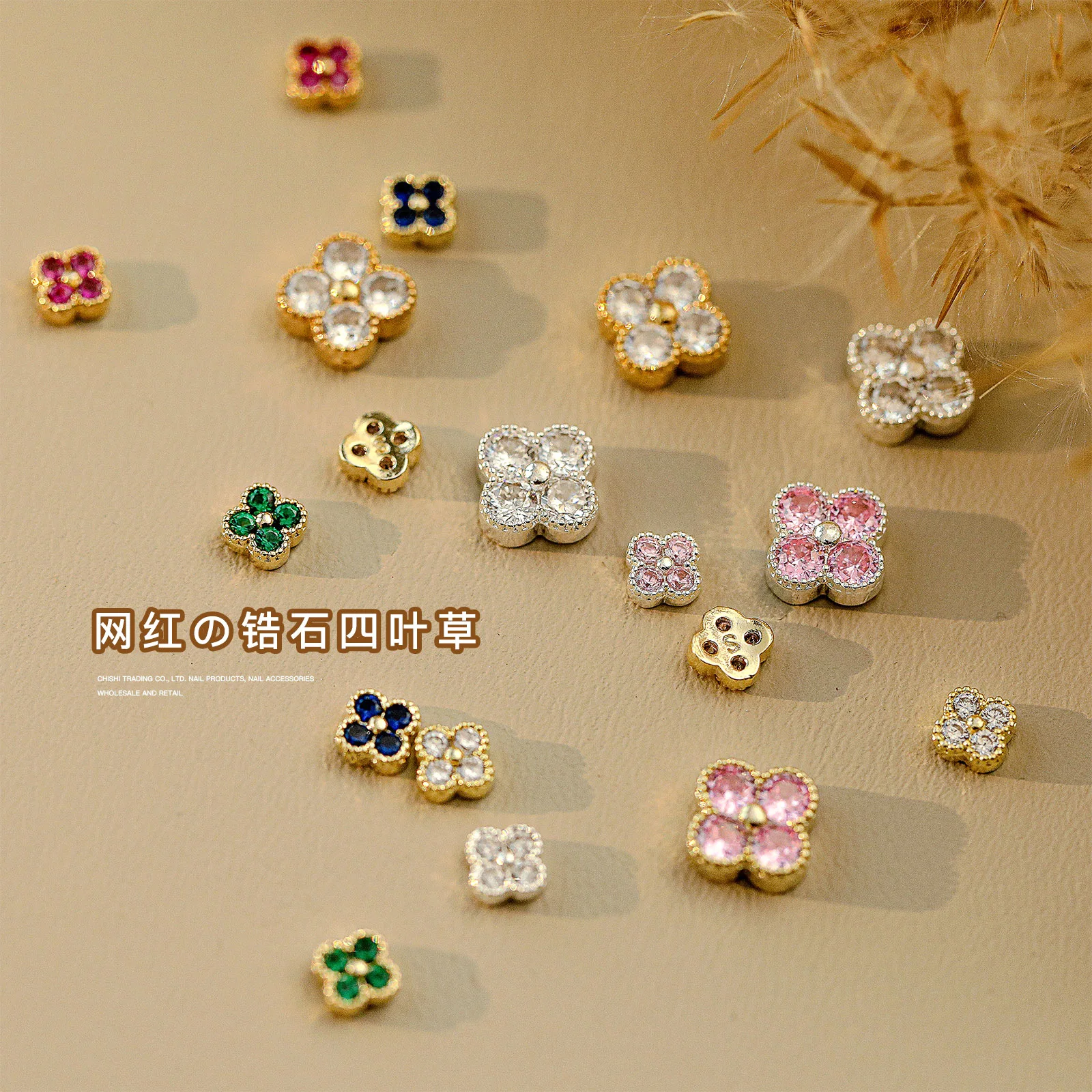 Luksusowe ozdoby do paznokci w kształcie kwiatów, stopowe czterolistne koniczynki, kamienie szlachetne, cyrkonie, biżuteria do paznokci, dekoracja DIY (5 sztuk)