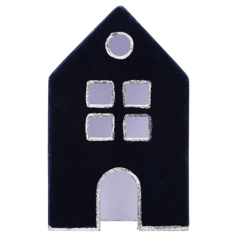Velvet-Feel House Christmas Decoration, Blue and Silver, 8