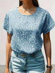 Women Fashion Floral Printed Blouse Shirts Casual O Neck Short Sleeve Shirts Ladies Summer Basic Shirts