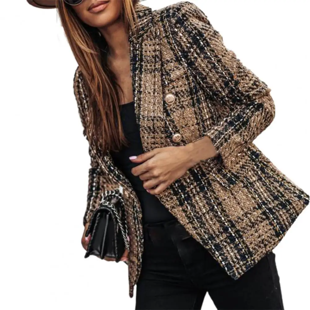 Double-breasted Lady Blazer Long Sleeve Woolen Modern Design Winter Lady Coat for Dating