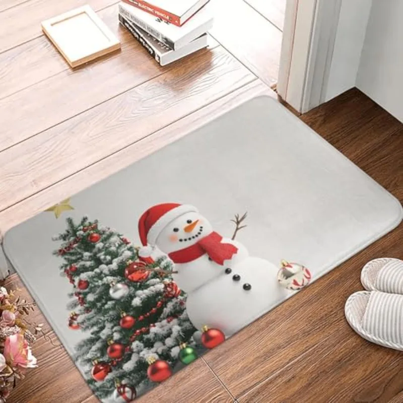 Grey Wood Snowflake Pine Berry Doormat Winter Snow Scene Print Entry Floor Mat Christmas Holiday Front Door Indoor Home Decor