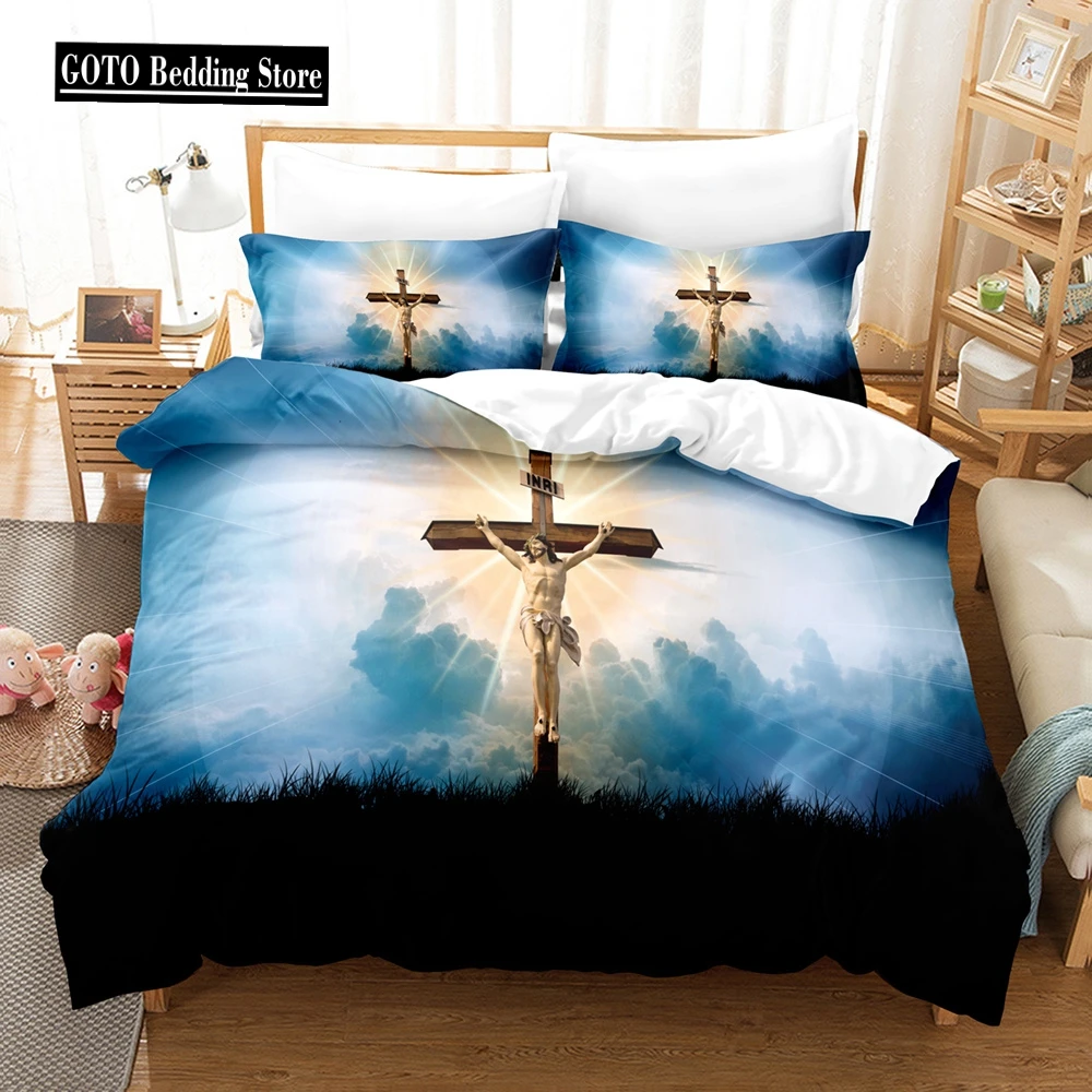 

Jesus Pattern Bedding Sets Queen Size Print Buddhist Series Bed clothes Includes (Comforter Cover+pillowcases)Teen Boys Girl Kid