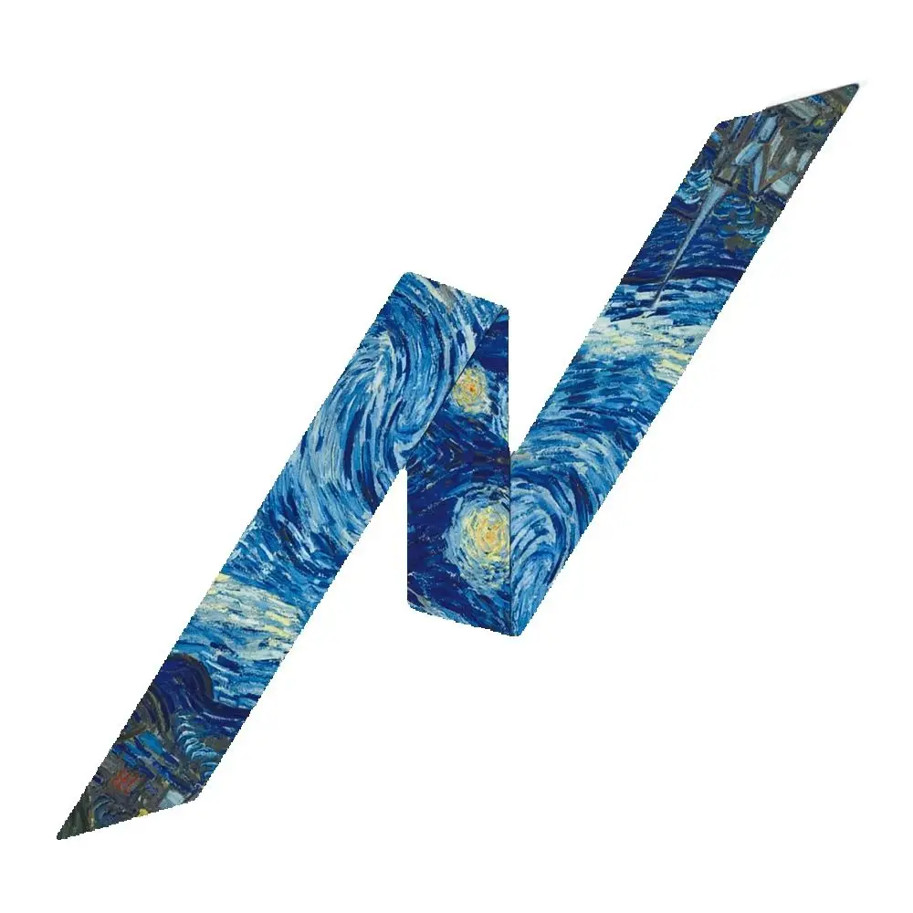 Four Seasons Fashion Versatile New Van Gogh Classic Oil Painting Series Ladies Decoration Twill Long Strip Silk Scarf Tie Ribbon