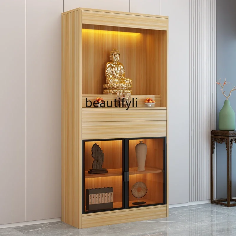 NEWBuddhist niche stand cabinet offering table Buddhist platform household incense case offering table glass door shrine cabinet