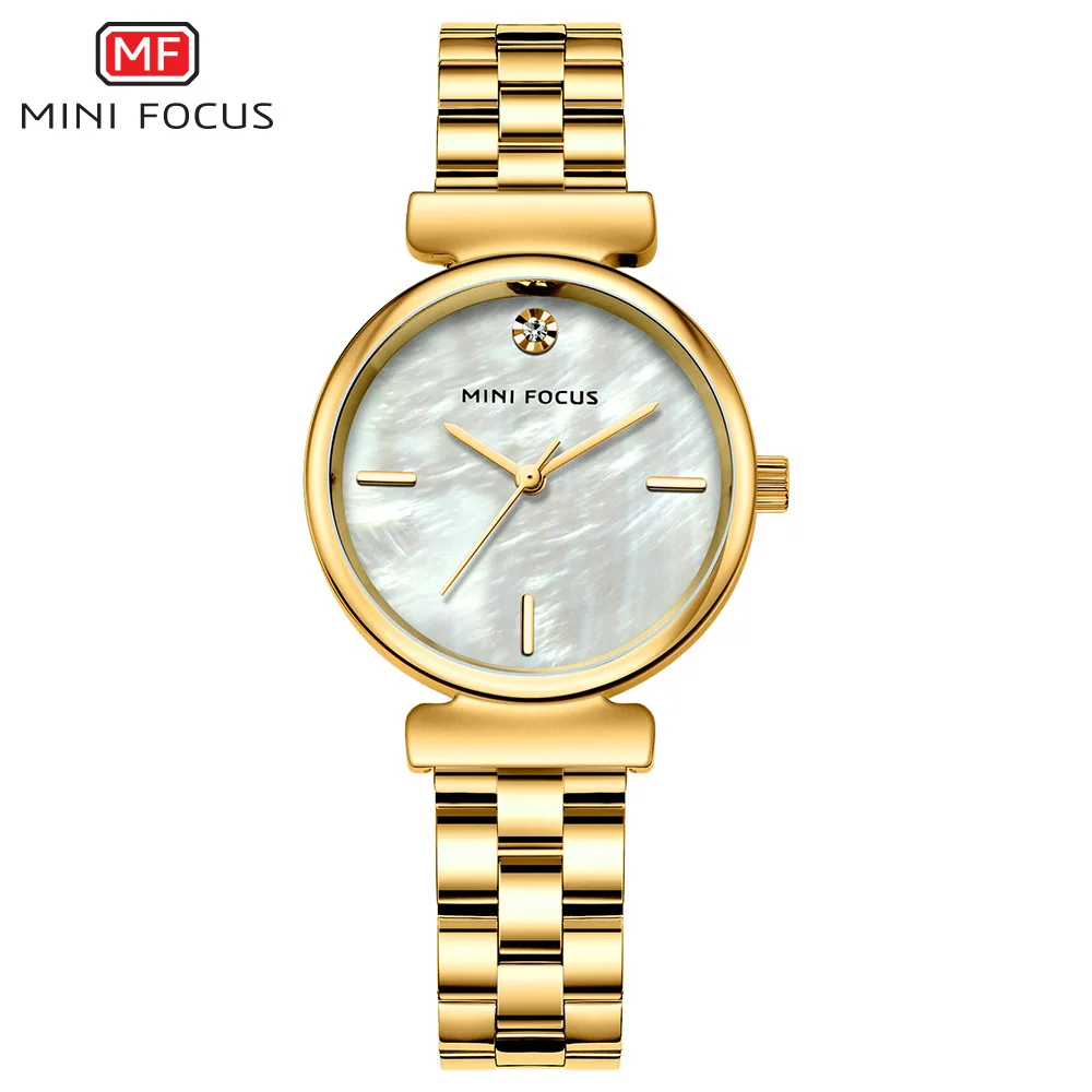 미니 포커스 0309 여성용 쿼츠 시계, 우아한 심플 스틸 스트랩 손목시계, 로즈 골드 실버 블루 블랙 시계, 여성용 선물