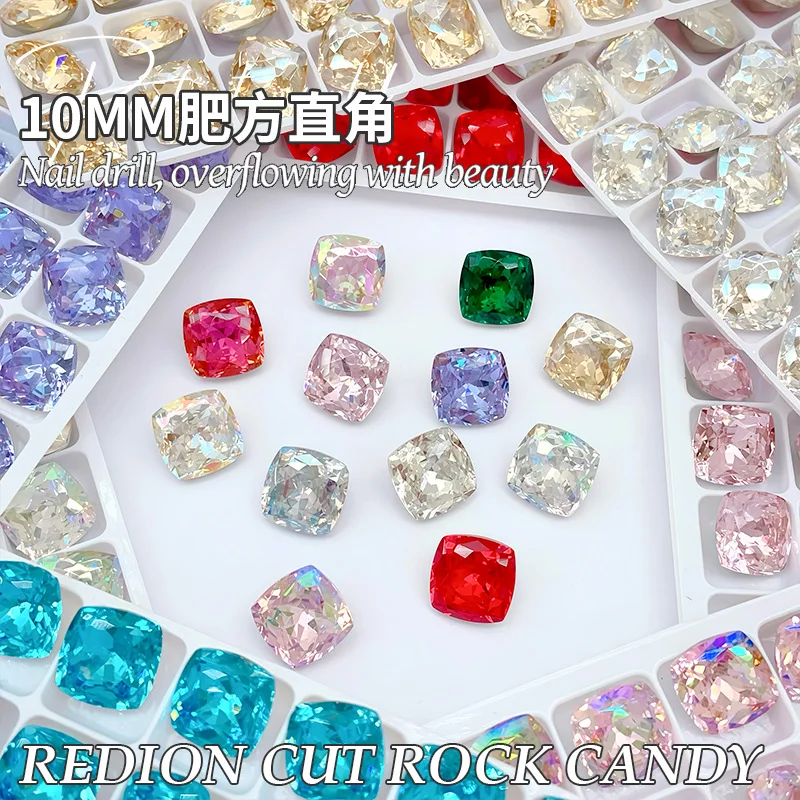 K9 Crystal 10mm Fat Square diamonds right-angled Facets Pointed bottomed Gems Used for earrings necklaces Nail Jewelry accessory