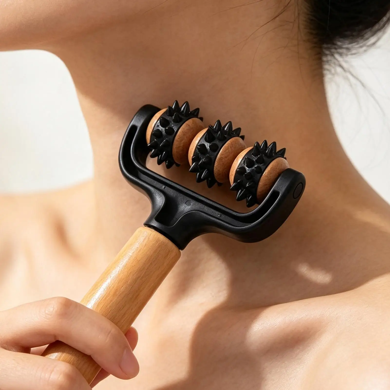 Handheld Wooden Massage Roller Neck Shoulder Head Massager for Muscle Relief And Circulation Promotion Ideal for Home Office Use