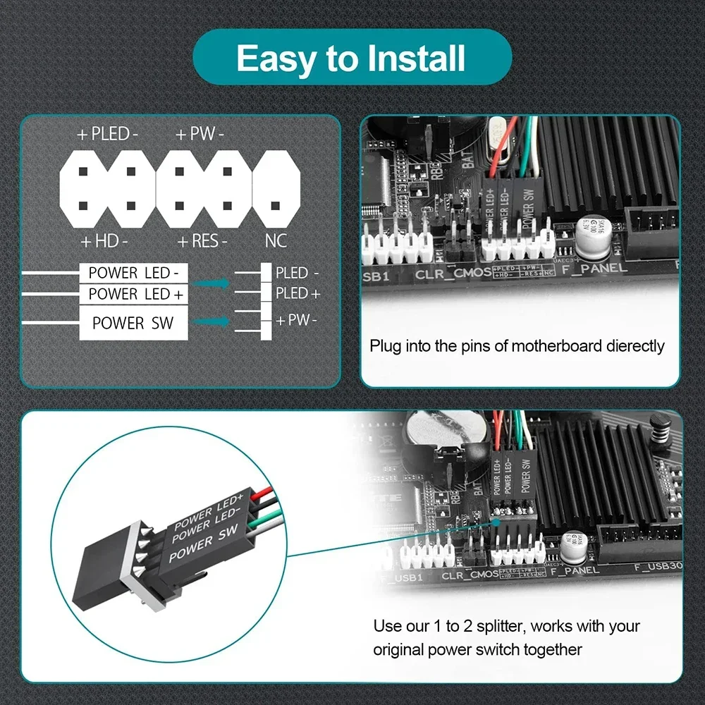 RGEEK Computer Desktop Switch PC Motherboard External Start Power On/Off Button Extension Cable for Home Office Cafe