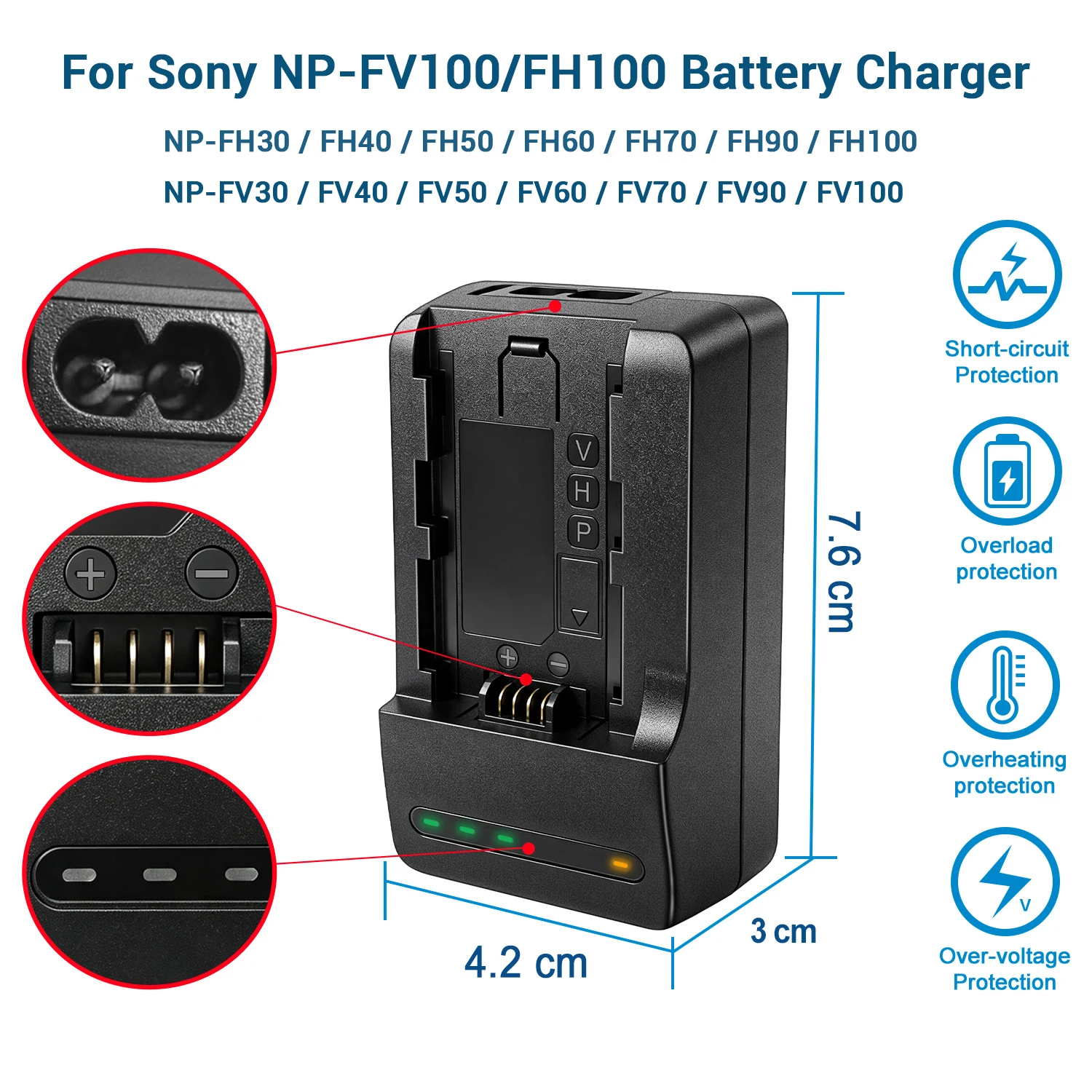 Für Sony NP-FH100/FH30/FH40/FH50/FH70/FH60/FH90/FV30/FV40/FV50/FV60/FV70/FV90/FV100 Akku BC-TRV/BC-TRP Kamera-Akkuladegerät – Detail 3