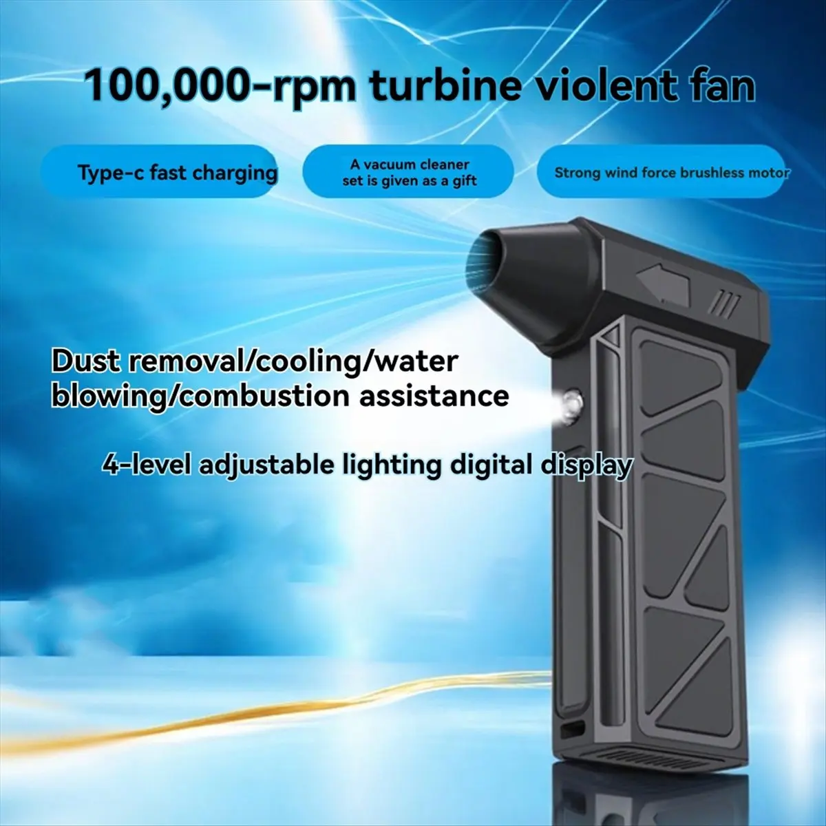 100000RPM Air Blower Fan Vacuum Dust Cleaner Charging 52m/S High-Speed 4 Gear Wind Speed Turbo Violent Fan