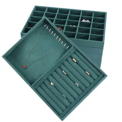 Green Velvet Jewelry Tray Ring Bracelet Necklace Pendant Earring Display Organizer Jewelry Storage Tray For Drawer