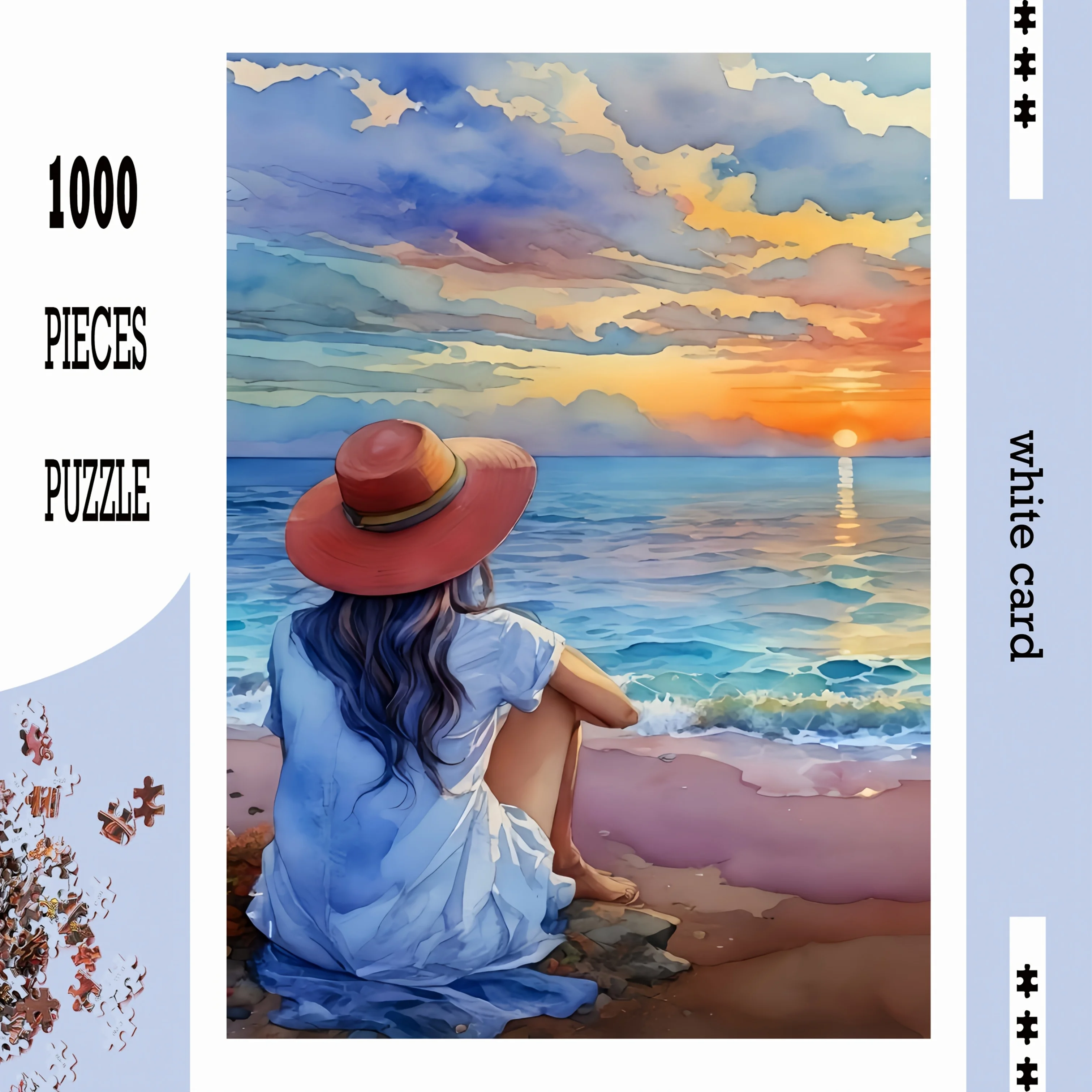 1000pcs Scenic Sunset Beach Puzzle, High-Quality Durable Paper, Portable Rectangle Jigsaw for Adults, Beginner Skill Level, Id