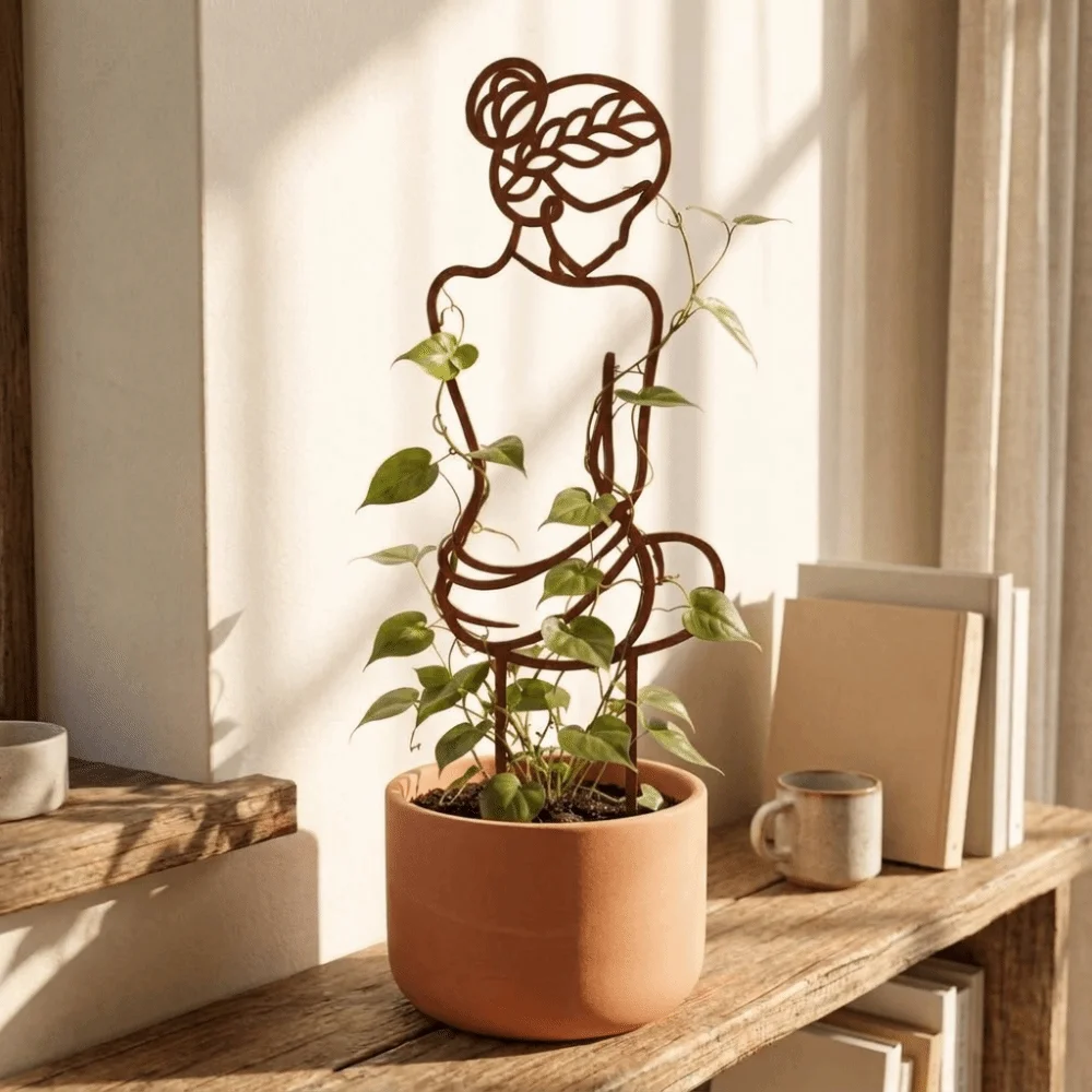 Iron Character Silhouette Plant Stand Strong Load Bearing Hollow Out Plant Climbing Trellis Weather Resistance Plant Trellis