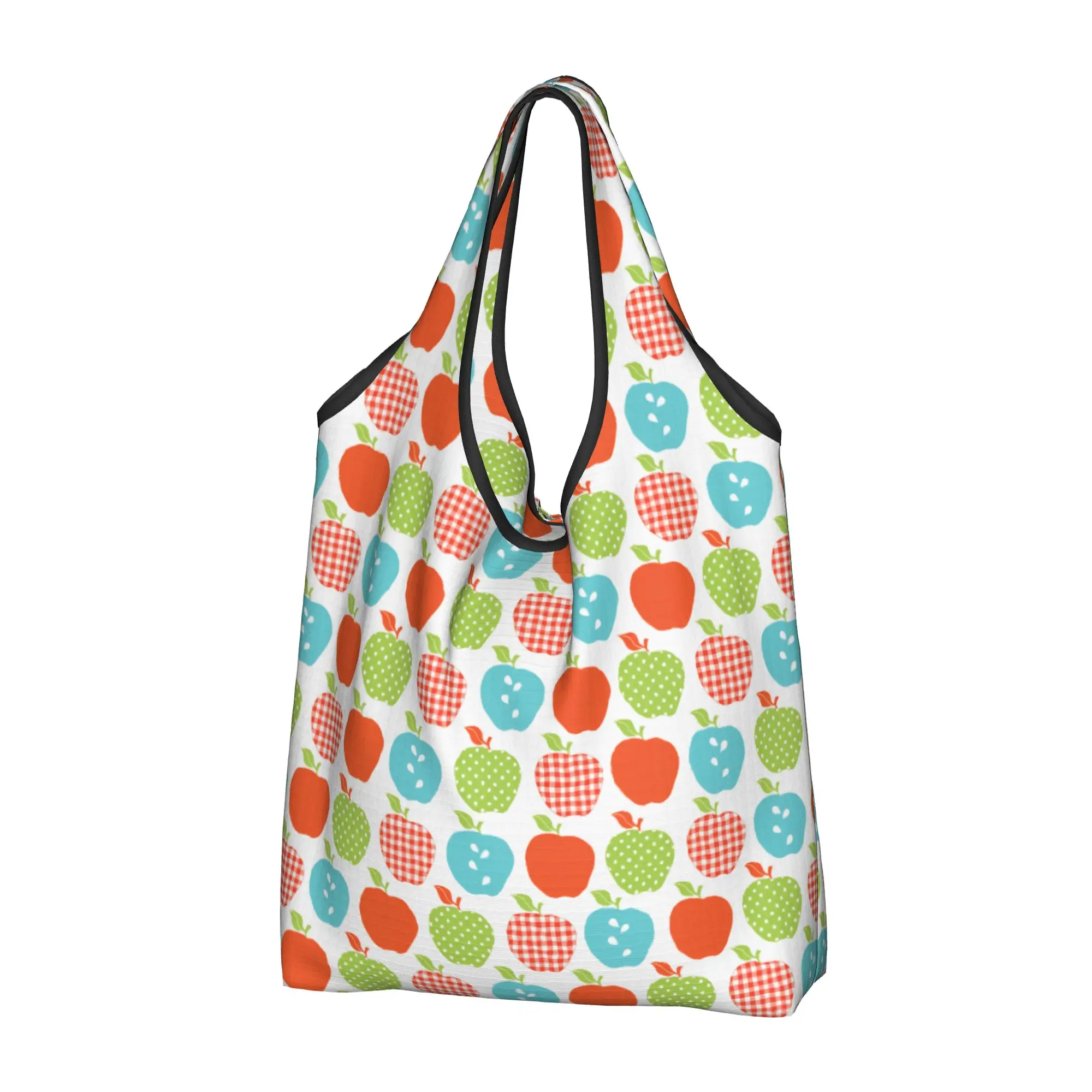Custom Retro style Apple Seamless Pattern Shopping Bags Women Portable Big Capacity Groceries  Tote Shopper Bags
