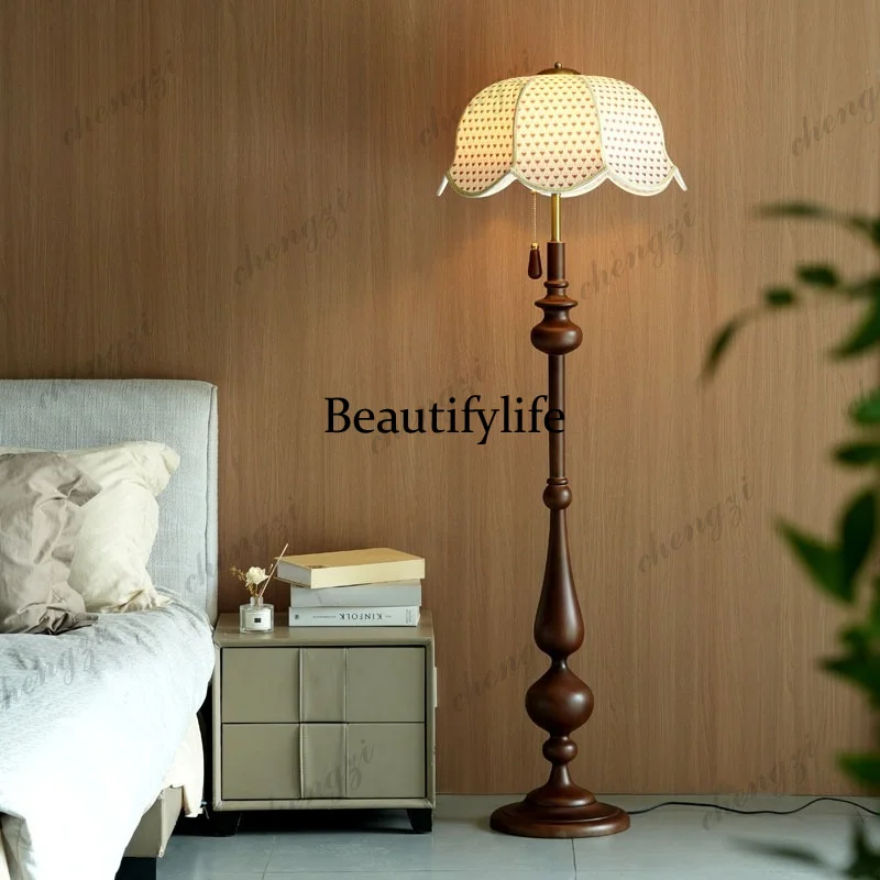 French medieval solid wood floor lamp living room sofa next to bedroom bedside decoration retro