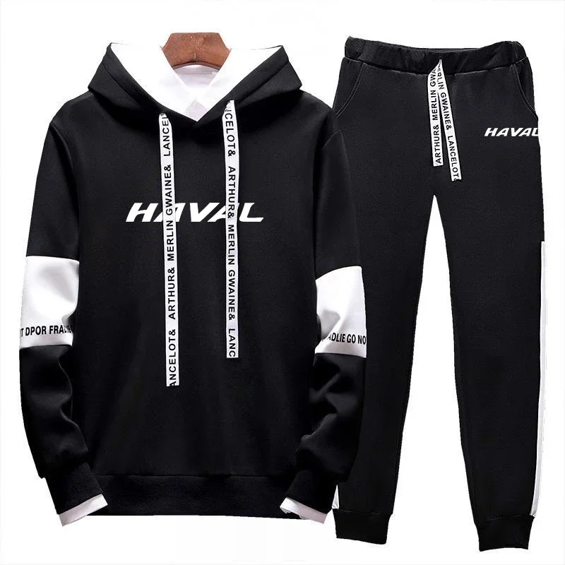 

2024 Spring Autumn Fashion Men New Haval Car Logo Print Casual Cotton High Quality Hooded Hoodies+Sweatpants Tricolor Frenum Set