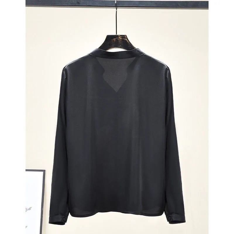 Minimalistische Forens 2024 Lente Herfst Nieuwe Damesblouse Elegante Mode Losse Lange Mouw V-Hals Bedrukt Gesplitste Chiffon Tops