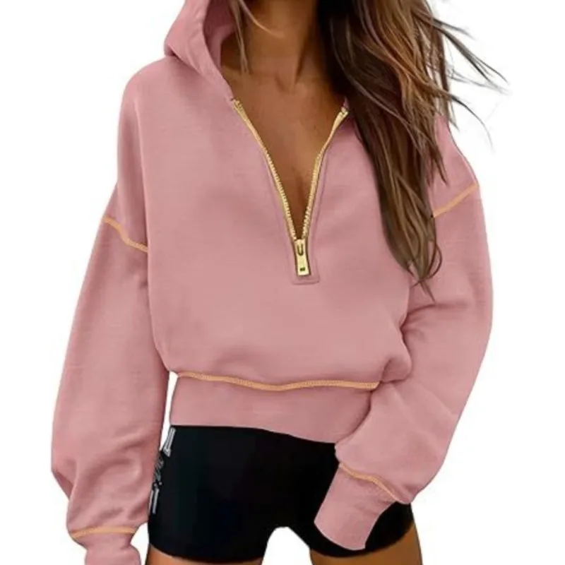 عارضة هوديي التنقل امرأة الملابس Homewear تسحب فام قمصان سويت شيرت بقلنسوة مكتب نمط بسيط فضفاض التباين طويلة الأكمام