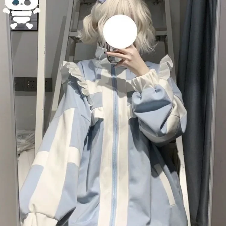 

Harajuku Kawaii Cardigan Sweatshirts Spring Autumn New Lolita Jk Tops Mujer Y2k E-Girl Ruched Long Sleeve Loose Coat Women