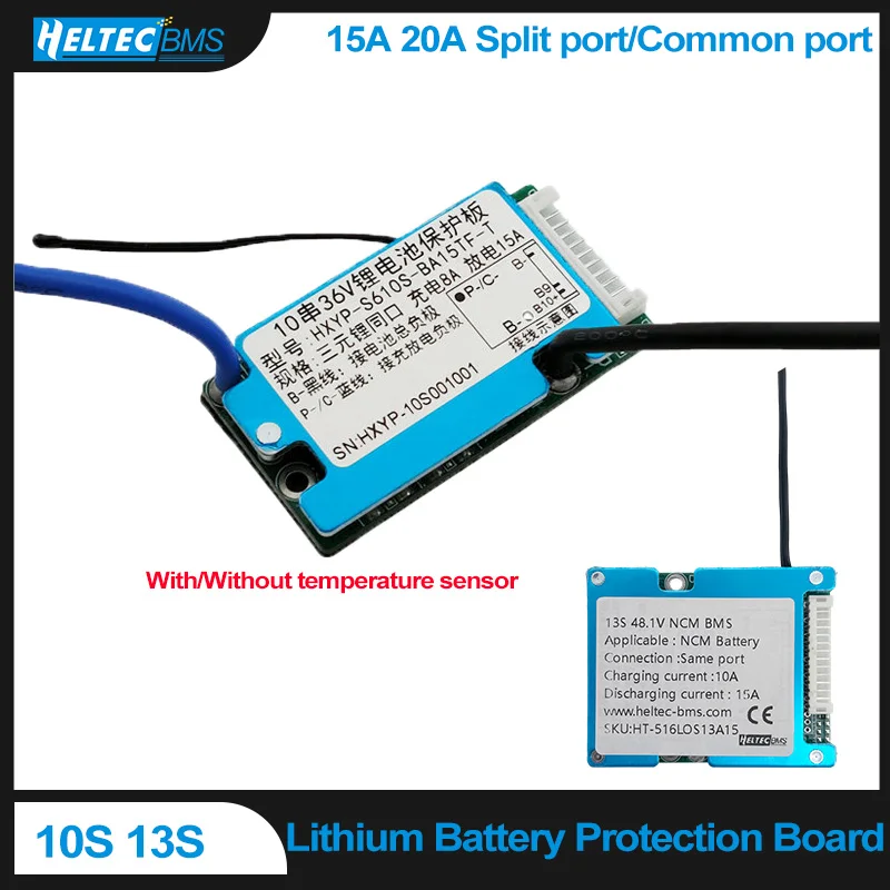 15A 20A 10S 36V 13S 48V Li-ion Lithium Ion Battery Protection Board Common Split Port Pack BMS Temperature Sensor